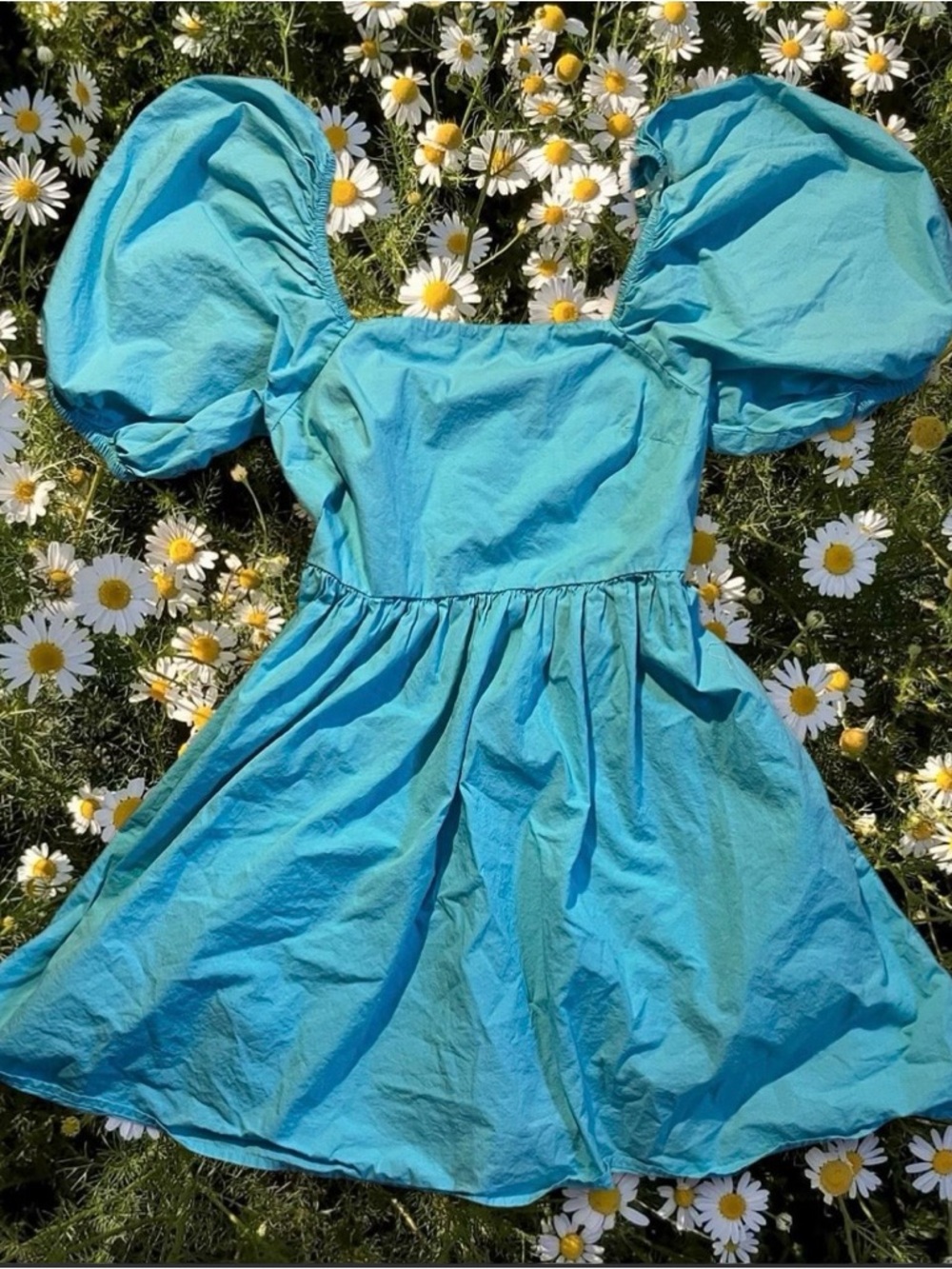 Turquoise Puff Sleeve Mini Dress Size XS